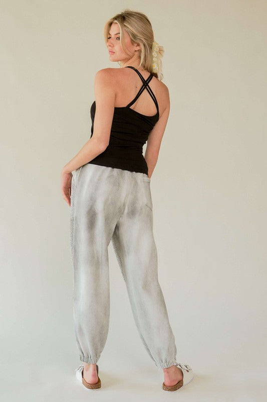 Davi & Dani Rhinestone Elastic Waist Joggers