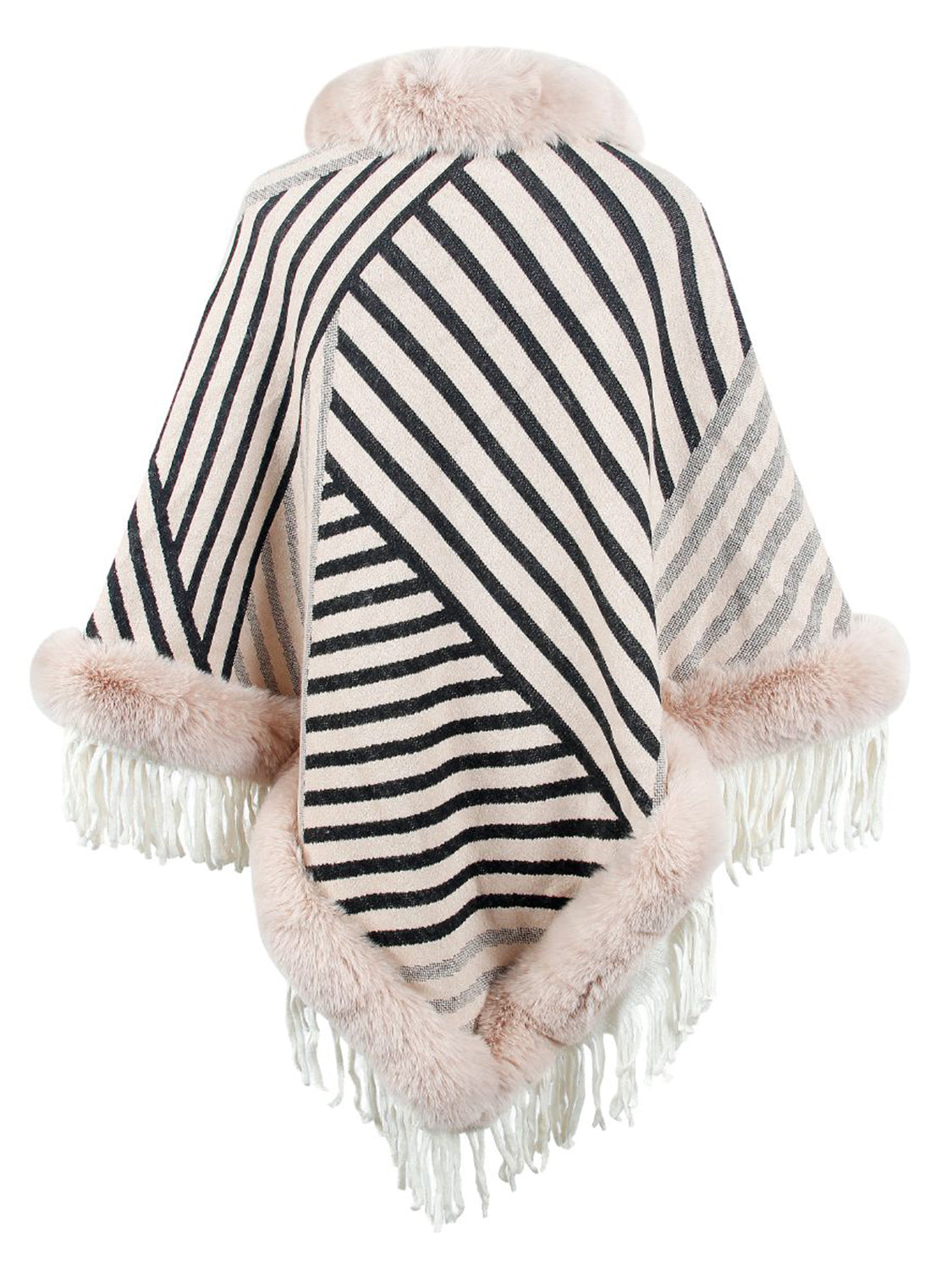 Monah Paloma 100% Polyester Pretty-n-Plush Fur Fringe Collar and Hem Poncho (Multicolor)