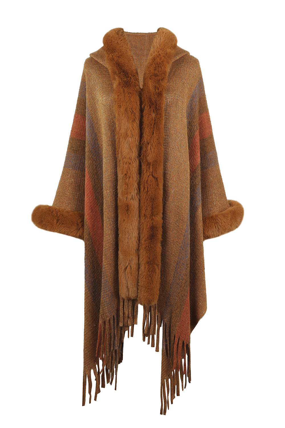 Monah Paloma 100% Polyester Pretty-n-Plush Long Line Fur Fringe Detail Poncho (Multicolor)