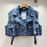 Retro Pink Large Pocket Denim Suit Spring Summer Sleeveless Short Vest High Waist Hip Wrapped Skirt 2 Pieces Sets Women Outfits - treasures-4-u-2-day