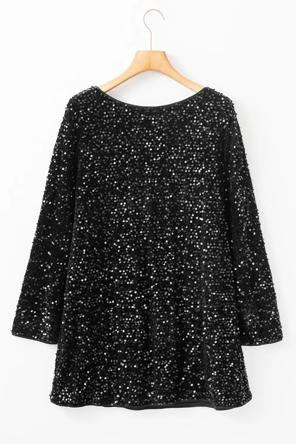 Fashion Plus Polyester/Elastane Sequin Bespangled Long Sleeve Mini Dress (Black)