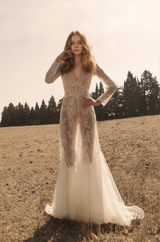Luxury Long Sleeve Lace Sheer Robe Dress | Bridal Getting Ready & Boudoir Gown