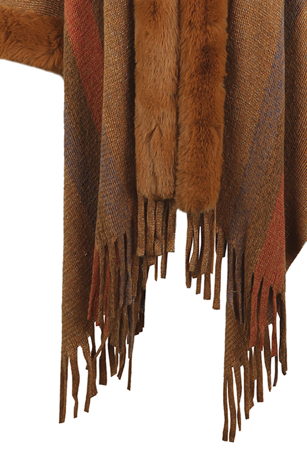 Monah Paloma 100% Polyester Pretty-n-Plush Long Line Fur Fringe Detail Poncho (Multicolor)