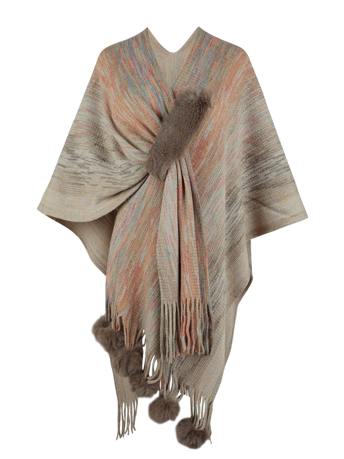 Monah Paloma 100% Polyester Pretty-n-Plush Heathered Fringe Hem Poncho (Multicolor)