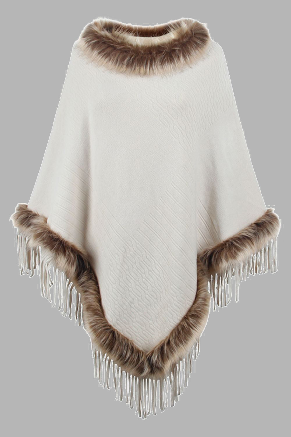 Monah Paloma 100% Polyester Pretty-n-Plush Faux Fur Trim Fringe Detail Poncho (Multicolor)