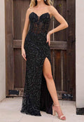 Strapless Beaded Sequin Prom Dress