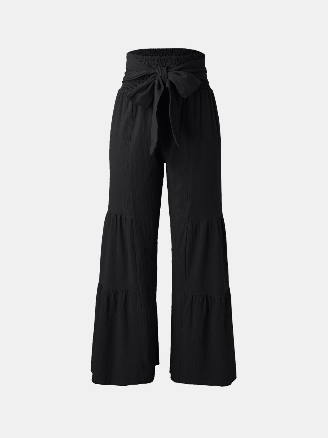 Our Best Polyester Blend Waist Tie Ruched Wide Leg Palazzo Pants (Multi-Colors)