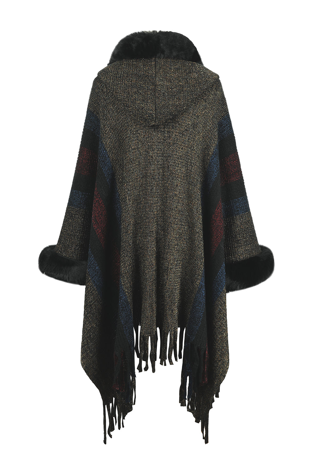 Monah Paloma 100% Polyester Pretty-n-Plush Long Line Fur Fringe Detail Poncho (Multicolor)