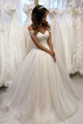 V neck sleeve long princess dress,sweetheart pleated wedding dress bridal gown