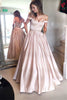 Pink off the shoulder long satin prom dress,beading evening party dress wedding party gown