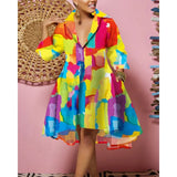 Women Sexy Fashion Printed Shirt Dresses Chic V Neck Loose Long Sleeve Dress Causal Vacation Female Mini Vestidos Robe Clothing - treasures-4-u-2-day
