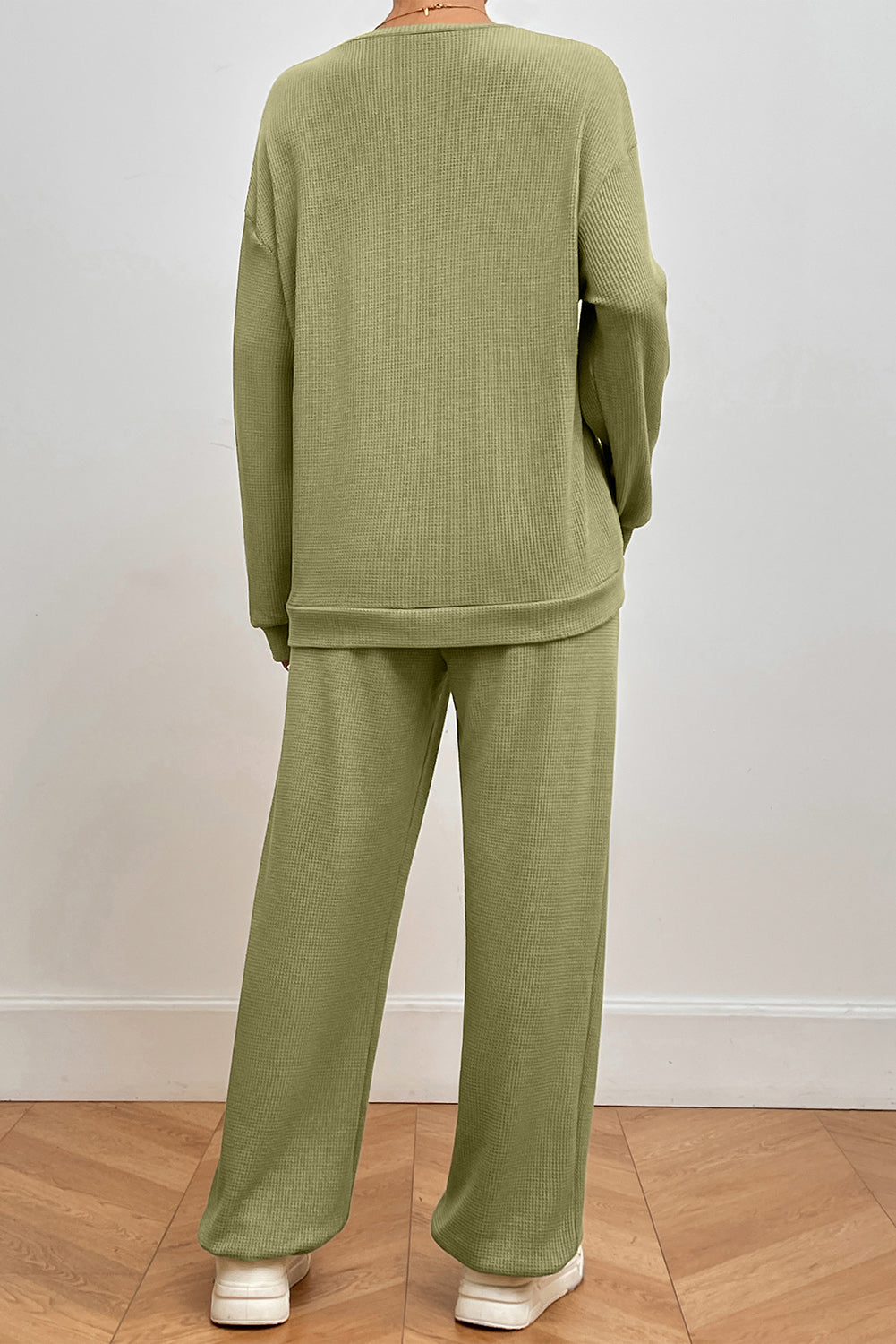 Our Best Polyester Blend Long Sleeve Top and Pocket Detail Jogger Pants Two Piece Lounge Set (Matcha Green)