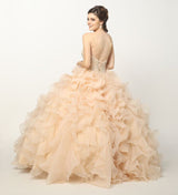 Juliet 1418 Cinderella Ball Gown Organza Ruffle Skirt Beaded Corset Bodice