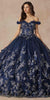 Juliet 1447 Long 3D Floral Appliques Off Shoulder Poofy Ball Gown