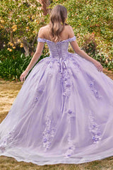 Ladivine 15702 Floral Off the Shoulder Floral Quince Ball Gown