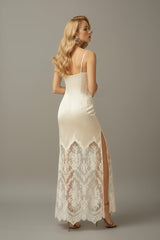 Chantilly Lace Long Robe with Silky Satin Lace Nightgown - next day shipping