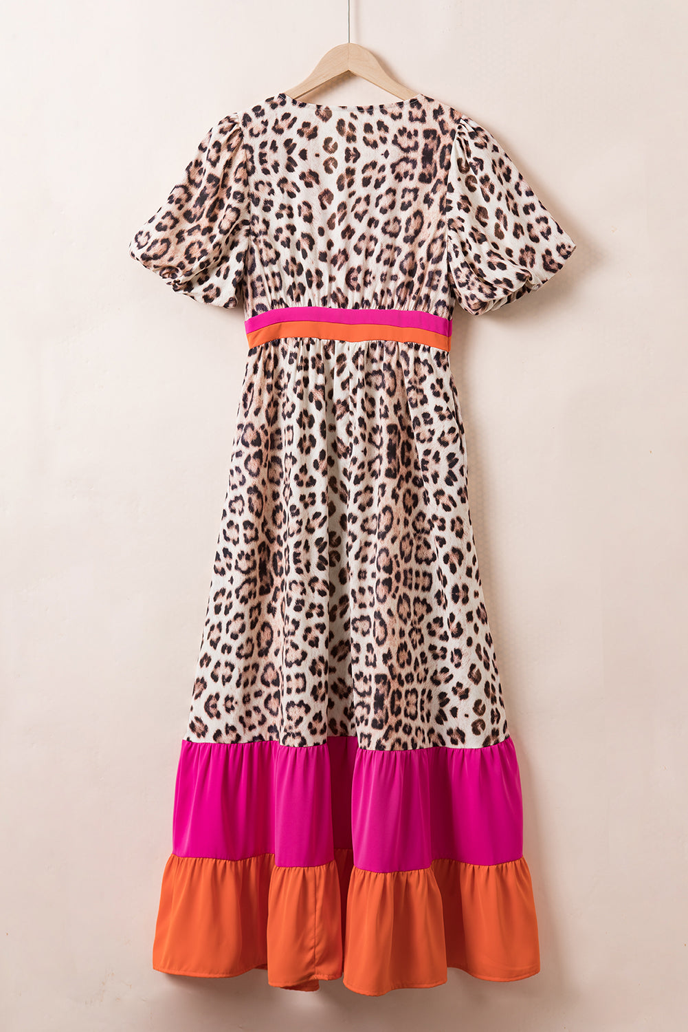 Our Best 100% Polyester Exotic Leopard Print Full Size V-Neck Half Sleeve Maxi Dress (Leopard)