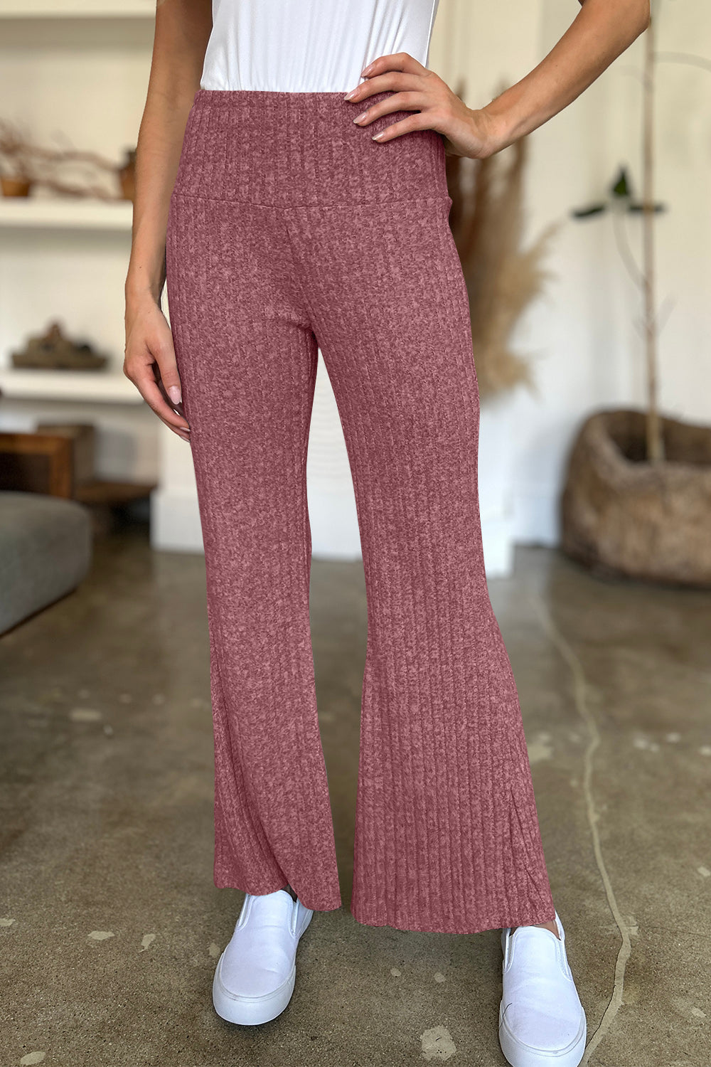 FAM-FAM Ribbed High Waist Flare Pants