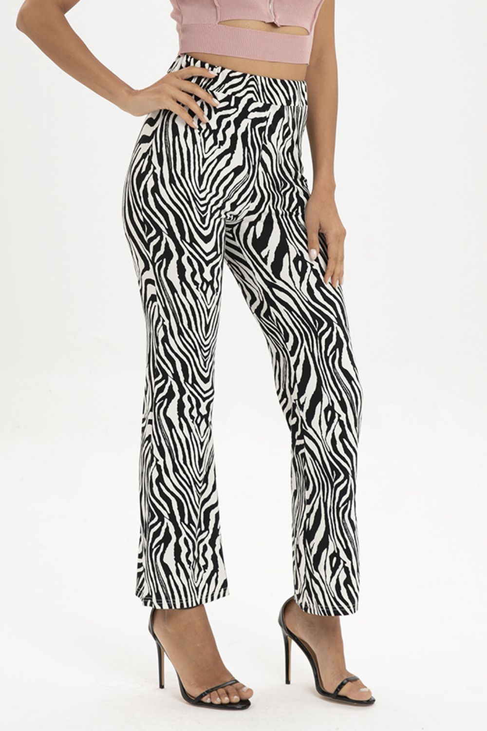 Samantha On Safari Polyester/Spandex Blend Zebra Print Stretchy Straight Leg Pants (Zebra)