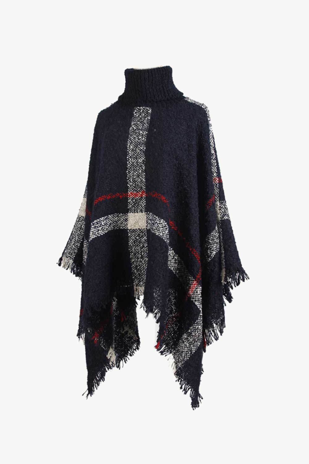 Monah Paloma Acrylic Blend Pretty-n-Plush Plaid Turtleneck Raw Hem Poncho (Multicolor)