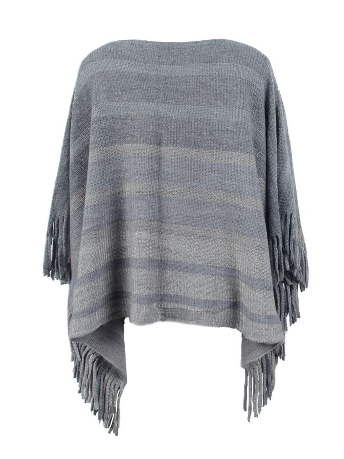 Monah Paloma 100% Polyester Pretty-n-Plush Stripe Boat Neck Fringe Detail Poncho (Multicolor)