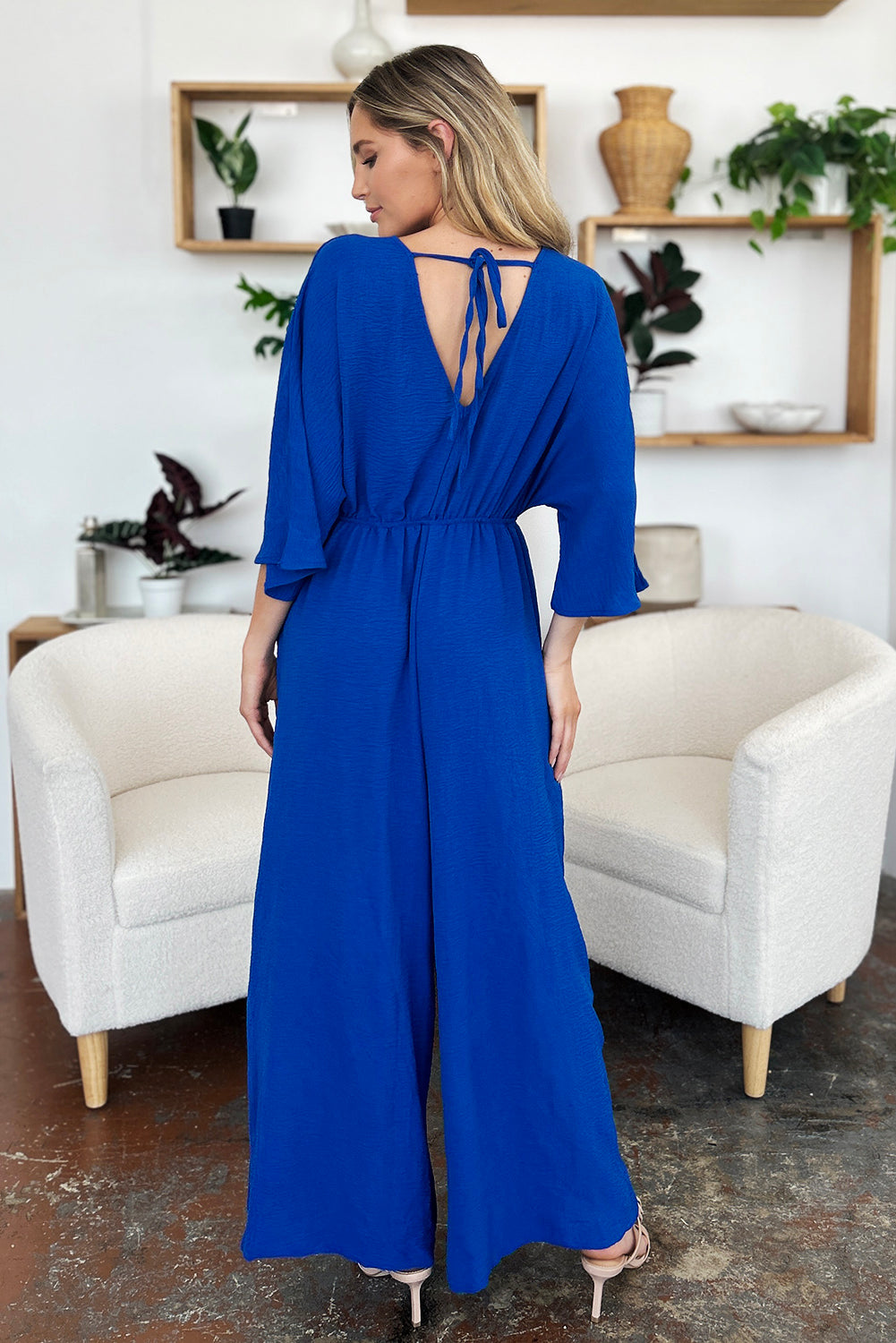 Double Take Full Size Surplice Wide Leg Jumpsuit with Pockets