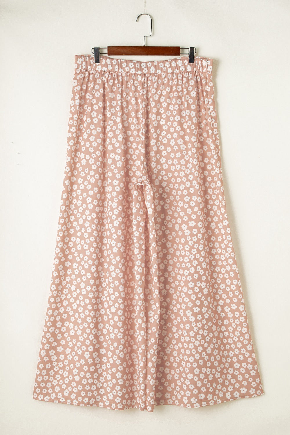 Our Best 100% Polyester Floral Print Wide Flare Hipster Gabardine Palazzo Pants (Apricot)