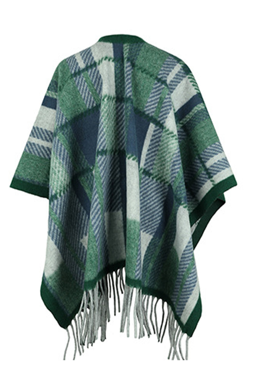 Monah Paloma Acrylic Blend Pretty-n-Plush Cloak Long Sleeve Fringe Detail Plaid Poncho (Multicolor)