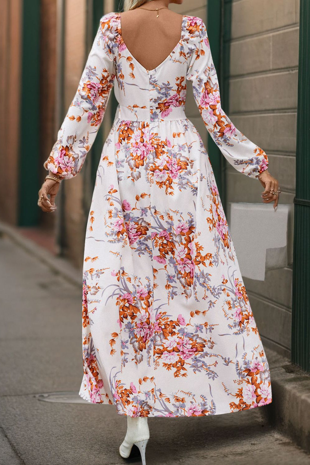 Our Best 100% Polyester Exotic Floral Print Perfee Slit Surplice Long Sleeve Maxi Dress (Variants)