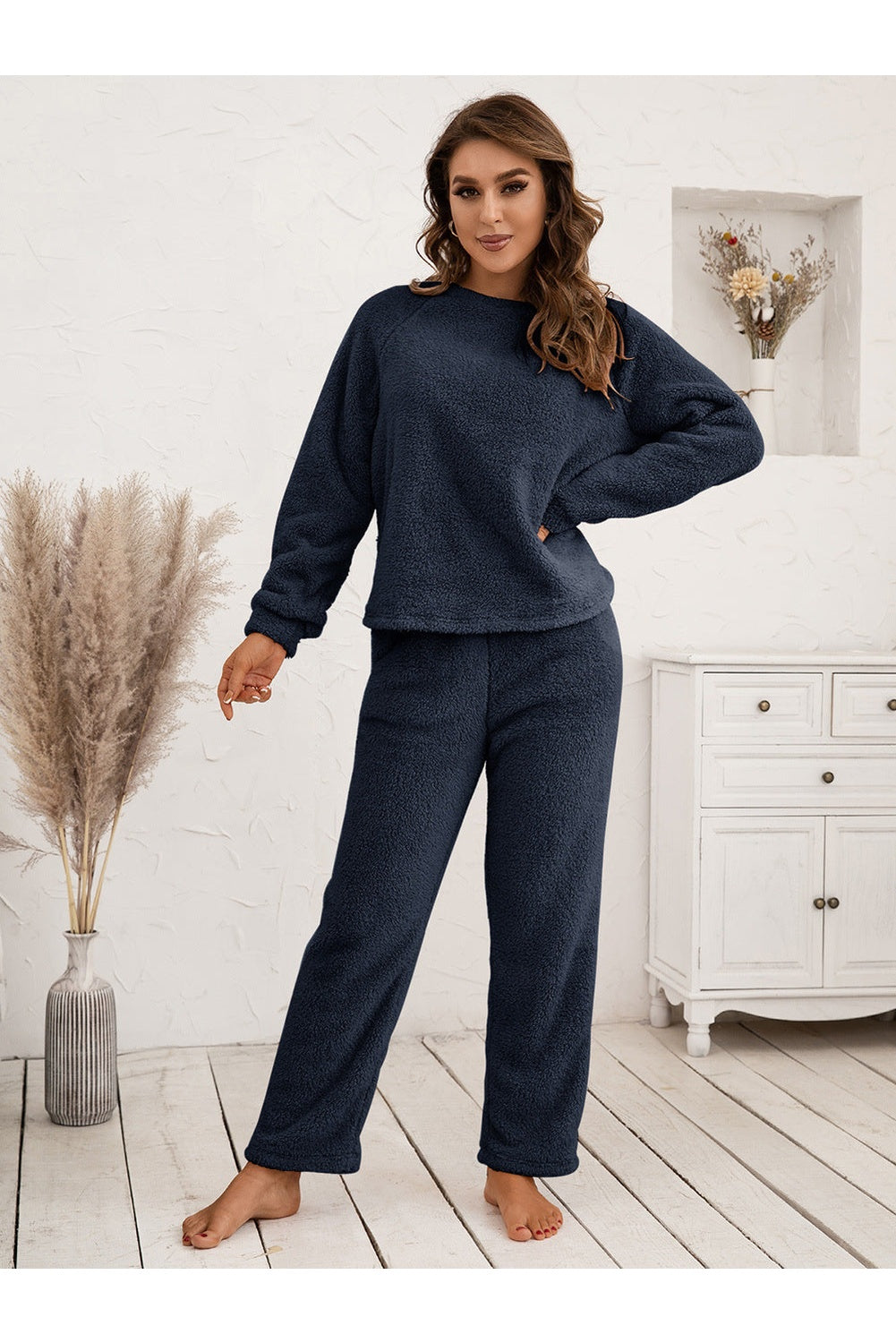 Ivy Lane 100% Polyester Long Raglan Sleeve Top and Pants Two Piece Lounge Set (Multicolor)