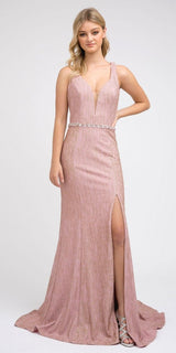 Juliet 237 Strappy-Back Long Prom Dress with Slit