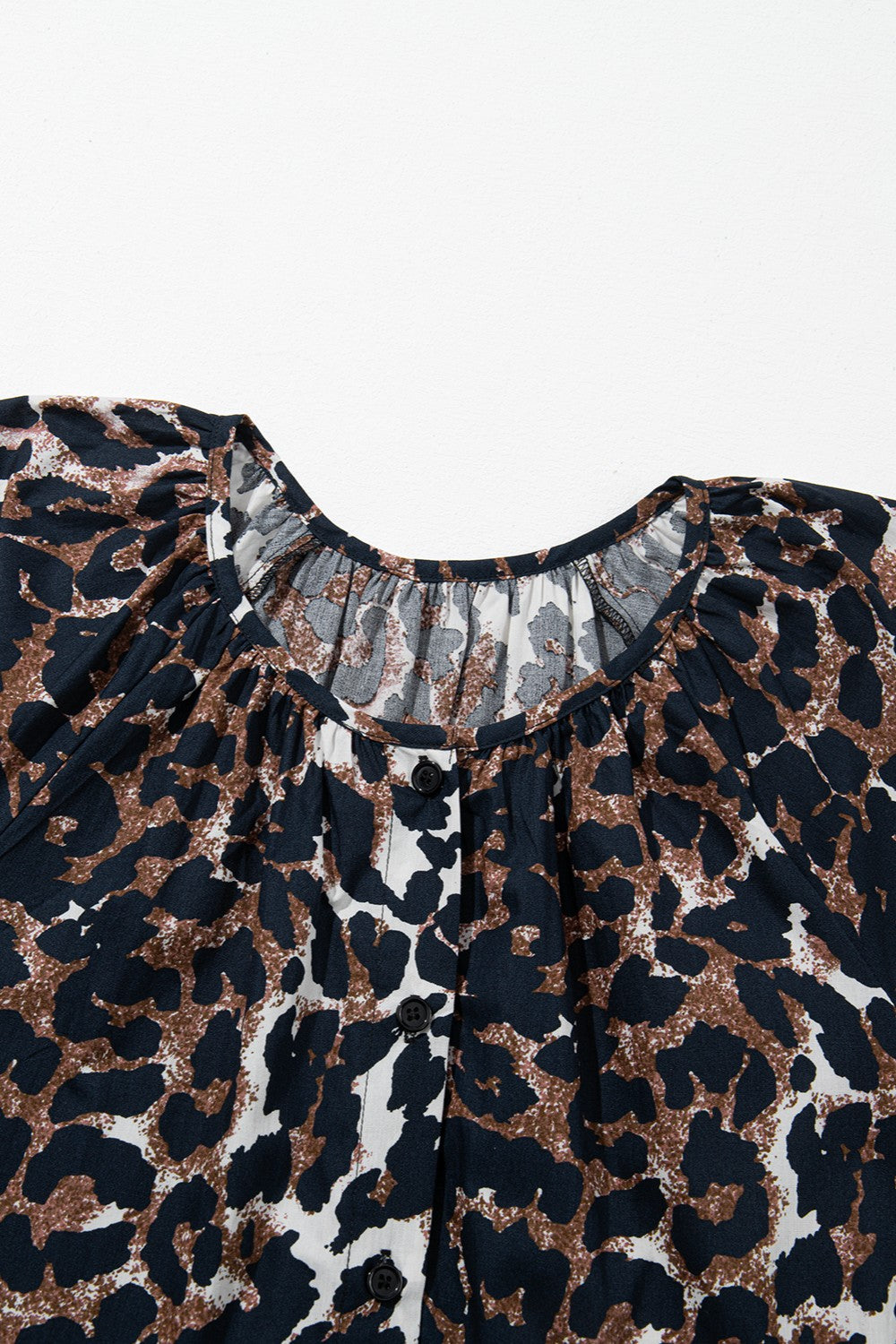 Our Best 100% Cotton Leopard Print Pattern Button Up Half Sleeve Mini Dress (Leopard)