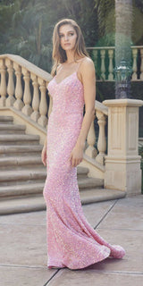 Juliet 2406 Velvet Sequin Fitted Gown V-Neckline Lace Up Back
