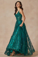 Juliet 2414 Floor Length A-Line Glitter Lace Tulle Ball Gown