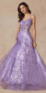 Juliet 2414 Floor Length A-Line Glitter Lace Tulle Ball Gown