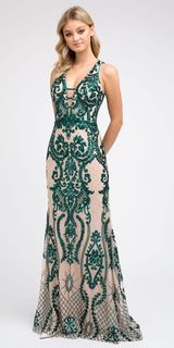 Juliet 243 Sequins Long Evening Dress Cut-Out Back