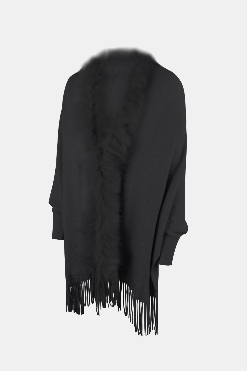 Monah Paloma 100% Polyester Pretty-n-Plush Fringe Detail Open Front Long Sleeve Poncho (Multicolor)