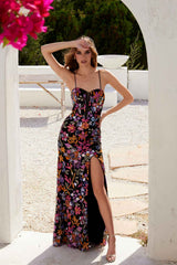 Juliet JT2498A Long Fitted Floral Embroidered Design Evening Gown
