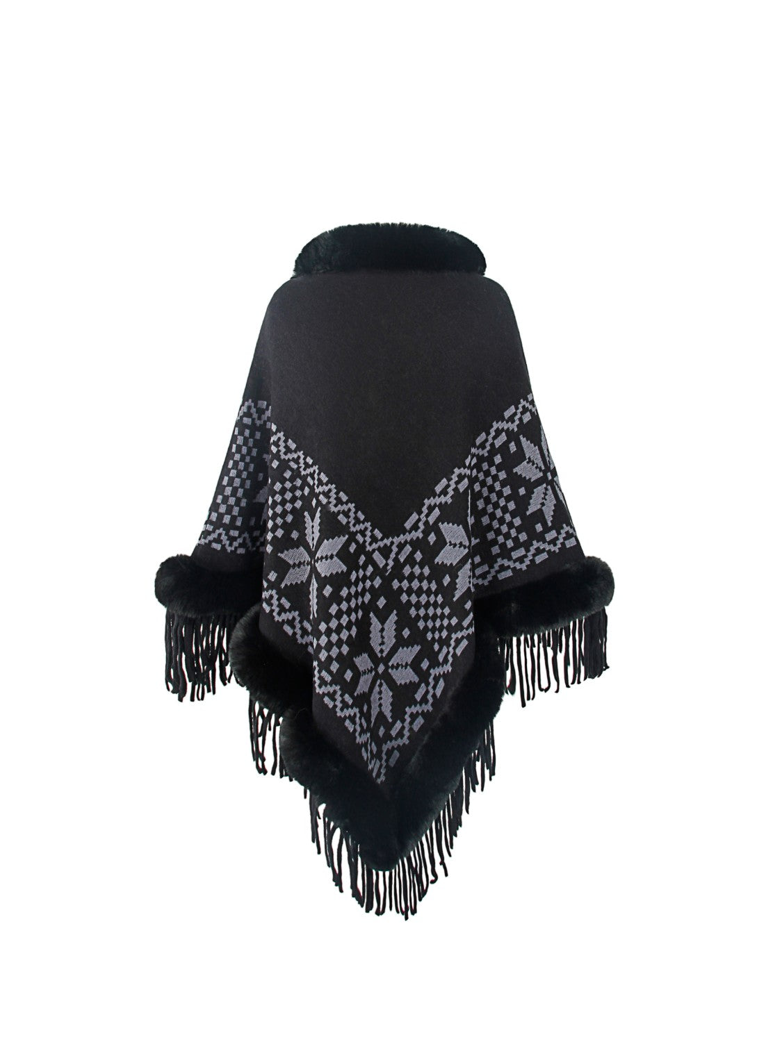 Monah Paloma Acrylic Blend Pretty-n-Plush Fringe Geometric Cape Sleeve Poncho (Multicolor)