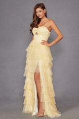 Juliet JT2508A Sweetheart Keyhole Neckline Ruffled Tier Skirt Gown