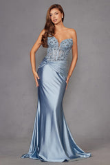 Juliet JT2534K Strapless Sweetheart Boned Corset Satin Prom Gown