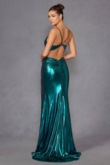 Juliet JT2567U Metallic Fitted Evening Gown