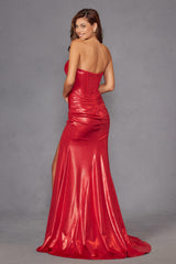 Juliet JT2578H Long Sweetheart Strapless Fitted Metallic Prom Gown