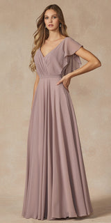 Juliet 261 Flutter Sleeve Formal Dress Cascade Back