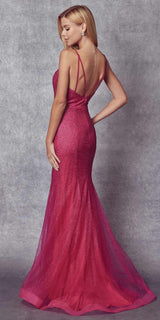 Juliet 271 Glitter Mesh Fitted Evening Gown