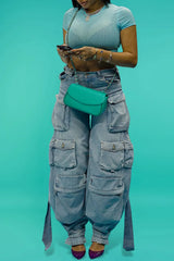 Plus Size Daily Light Blue Spring Summer Pocket Cargo Denim Jeans High Street Harajuku High Waist Casual Loose Denim Trousers - treasures-4-u-2-day