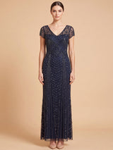 Lara Beaded Cap Sleeve Sheath Gown | 28829