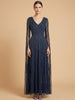 V-Neck Beaded Dress with Long Cape Sleeves |  28835