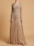 V-Neck Beaded Dress with Long Cape Sleeves |  28835