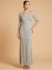 Long Sleeve V-Neck Beaded Gown | 28836